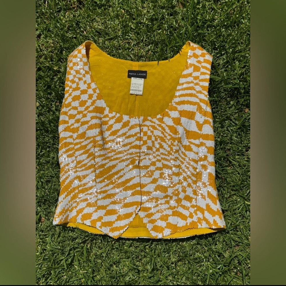 Rena Lange Yellow and White Geometric Blouse